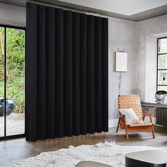 XWZO 100x84 Extra Wide Curtains for Sliding Glass Door, Room Divider Curtains 84 Inches Long 1 Panel, Back Tab & Rod Pocket Room Darkening Curtains for Bedroom Partition, Black