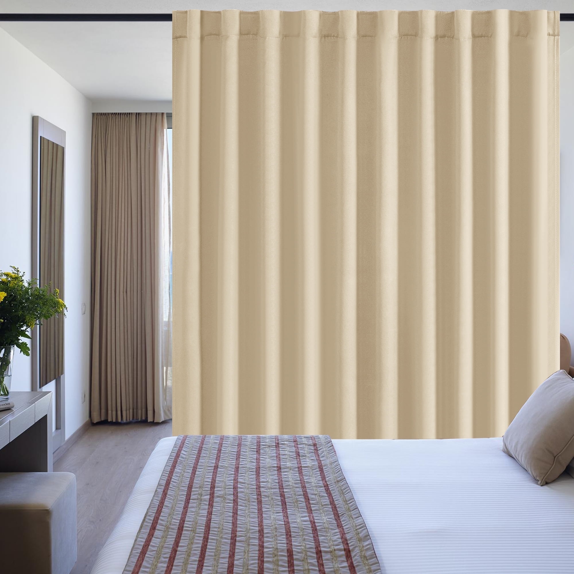 XWZO 100x84 Extra Wide Curtains for Sliding Glass Door, Room Divider Curtains 84 Inches Long 1 Panel, Back Tab & Rod Pocket Room Darkening Curtains for Bedroom Partition, Beige