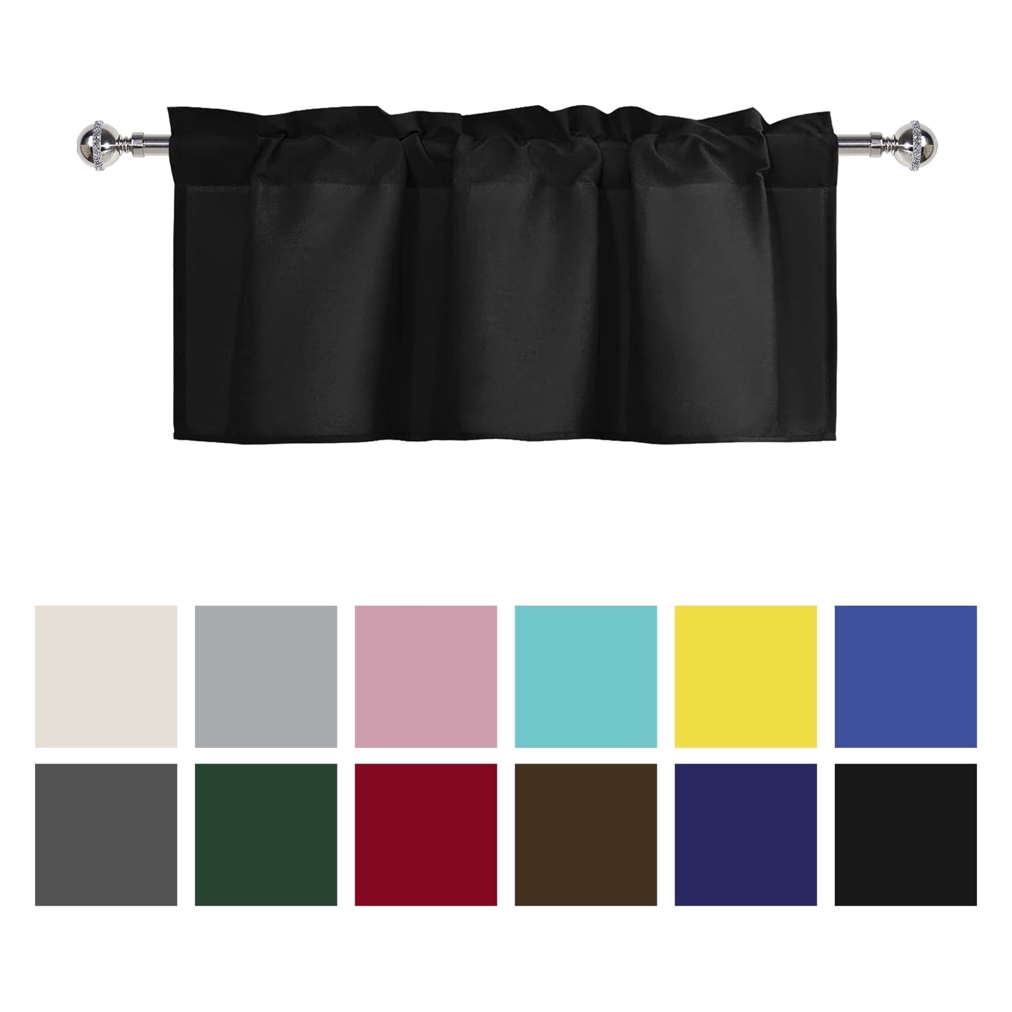 XWZO Farmhouse Black Valance Curtain, W36 x L16, Room Darkening