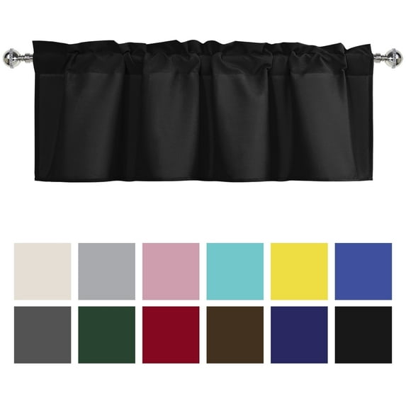 XWZO Farmhouse Black Valance Curtain for Kitchen, Room Darkening Rod Pocket Short Curtains for Bathroom, Window Toppers Cafe Curtain 1 Panel, W42 x L12, Black