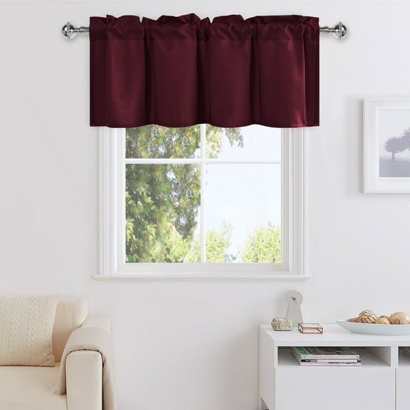 XWZO Farmhouse Burgundy Valance Curtain for Kitchen, Room Darkening Rod Pocket Short Curtains for Bathroom, Window Toppers Cafe Curtain 1 Panel, W42 x L12, Burgundy
