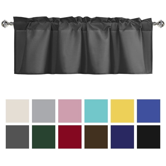 XWZO Farmhouse Dark Grey Semi Sheer Valance Curtain for Kitchen, Room Darkening Rod Pocket Short Curtains for Bathroom, Window Toppers Cafe Curtain 1 Panel, W52 x L18, Dark Grey