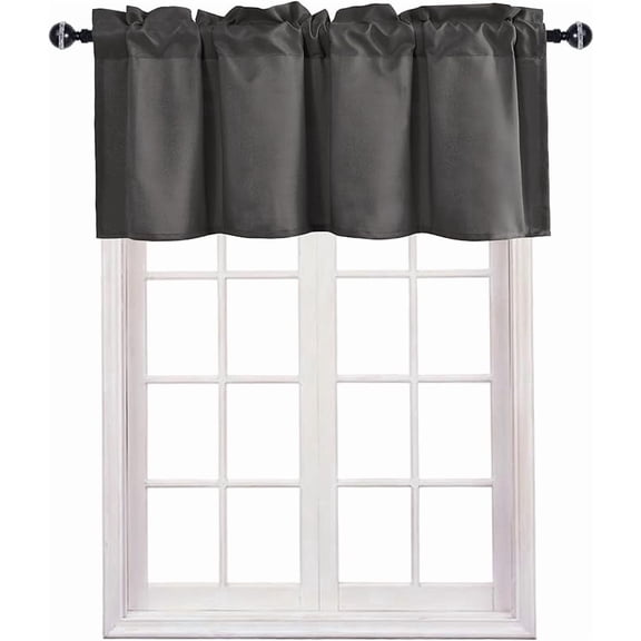 XWZO Farmhouse Gray Valance Curtain for Kitchen, Room Darkening Rod Pocket Short Curtains for Bathroom, Window Toppers Cafe Curtain 1 Panel, W36 x L16, Grey