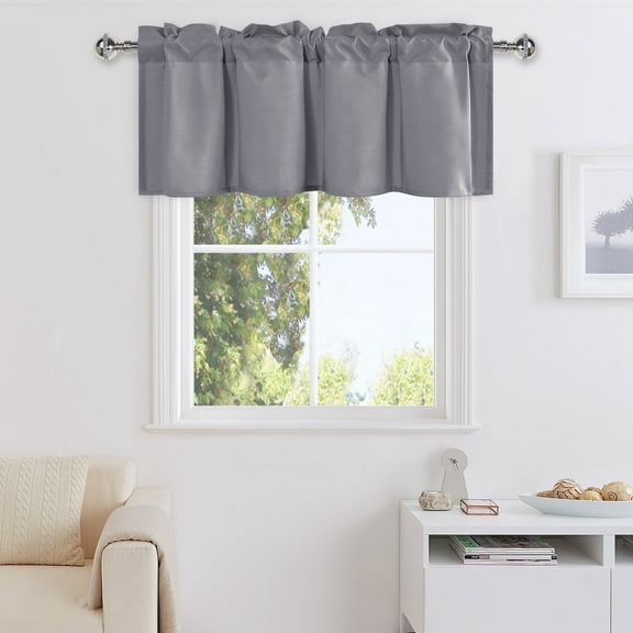 XWZO Farmhouse Gray Valance Curtain for Kitchen, Room Darkening Rod Pocket Short Curtains for Bathroom, Window Toppers Cafe Curtain 1 Panel, W42 x L12, Grey
