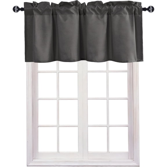 XWZO Farmhouse Gray Valance Curtain for Kitchen, Room Darkening Rod Pocket Short Curtains for Bathroom, Window Toppers Cafe Curtain 1 Panel, W52 x L18, Grey
