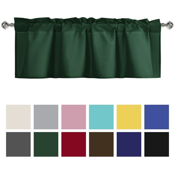 XWZO Christmas Green Valance Curtain for Kitchen, Room Darkening Rod Pocket Short Curtains for Bathroom, Window Toppers Cafe Curtain 1 Panel for Home Decor, W52 x L18, Green