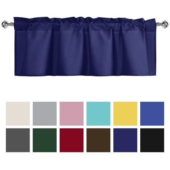 XWZO Farmhouse Navy Blue Valance Curtain for Kitchen, Room Darkening Rod Pocket Short Curtains for Bathroom, Window Toppers Cafe Curtain 1 Panel, W42 x L18, Navy Blue