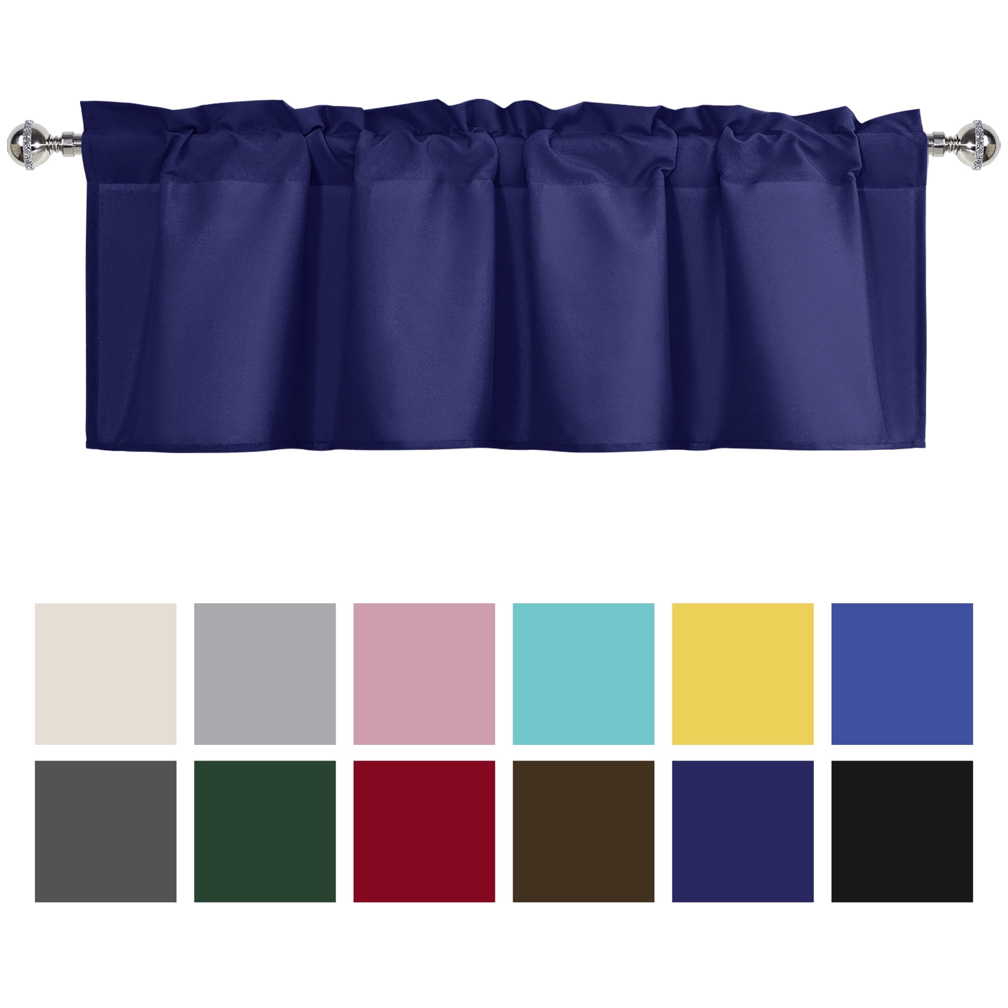 XWZO Farmhouse Navy Blue Valance Curtain for Kitchen, Room Darkening ...