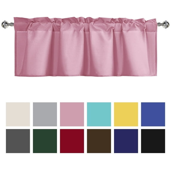 XWZO Farmhouse Pink Valance Curtain for Kitchen, Room Darkening Rod Pocket Short Curtains for Bathroom, Window Toppers Cafe Curtain 1 Panel, W52 x L18, Pink