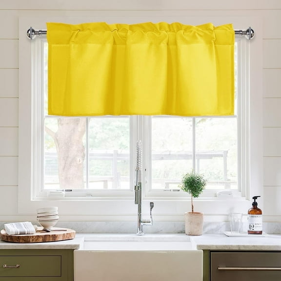 XWZO Farmhouse Yellow Valance Curtain for Kitchen, Room Darkening Rod Pocket Short Curtains for Bathroom, Window Toppers Cafe Curtain 1 Panel, W52 x L18, Yellow