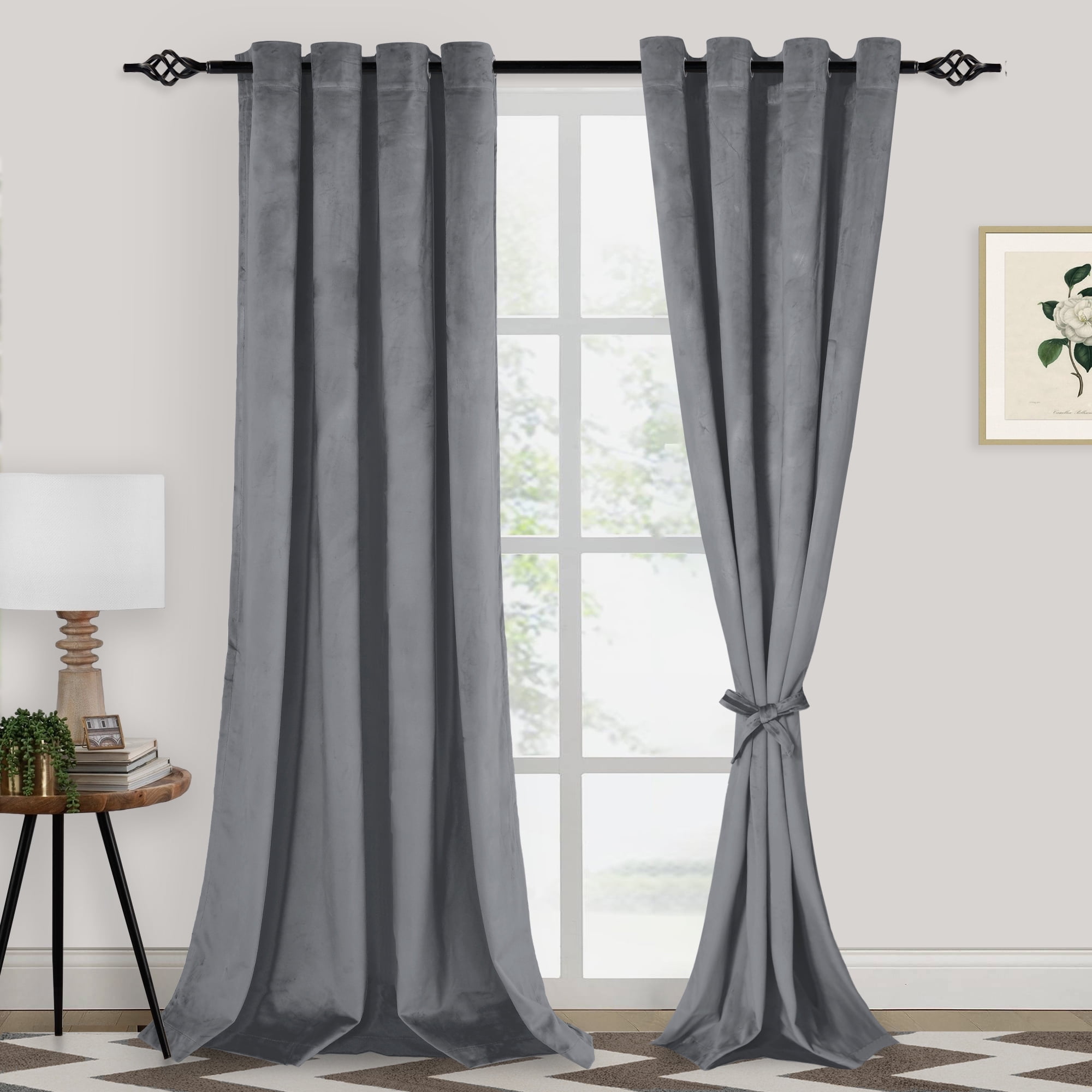 XWZO Gray Velvet Living Room Curtains 96 Inches, Room Darkening Thermal