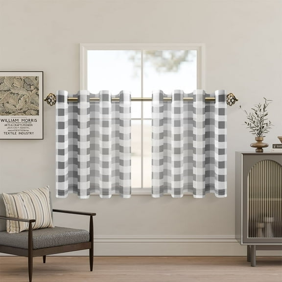 XWZO Grey Sheer Kitchen Tier Curtains Set of 2, Short Privacy Light Filtering Grommet Window Valance Drapes for Bedroom Kids Room, 2 Panels, 36" x 24"