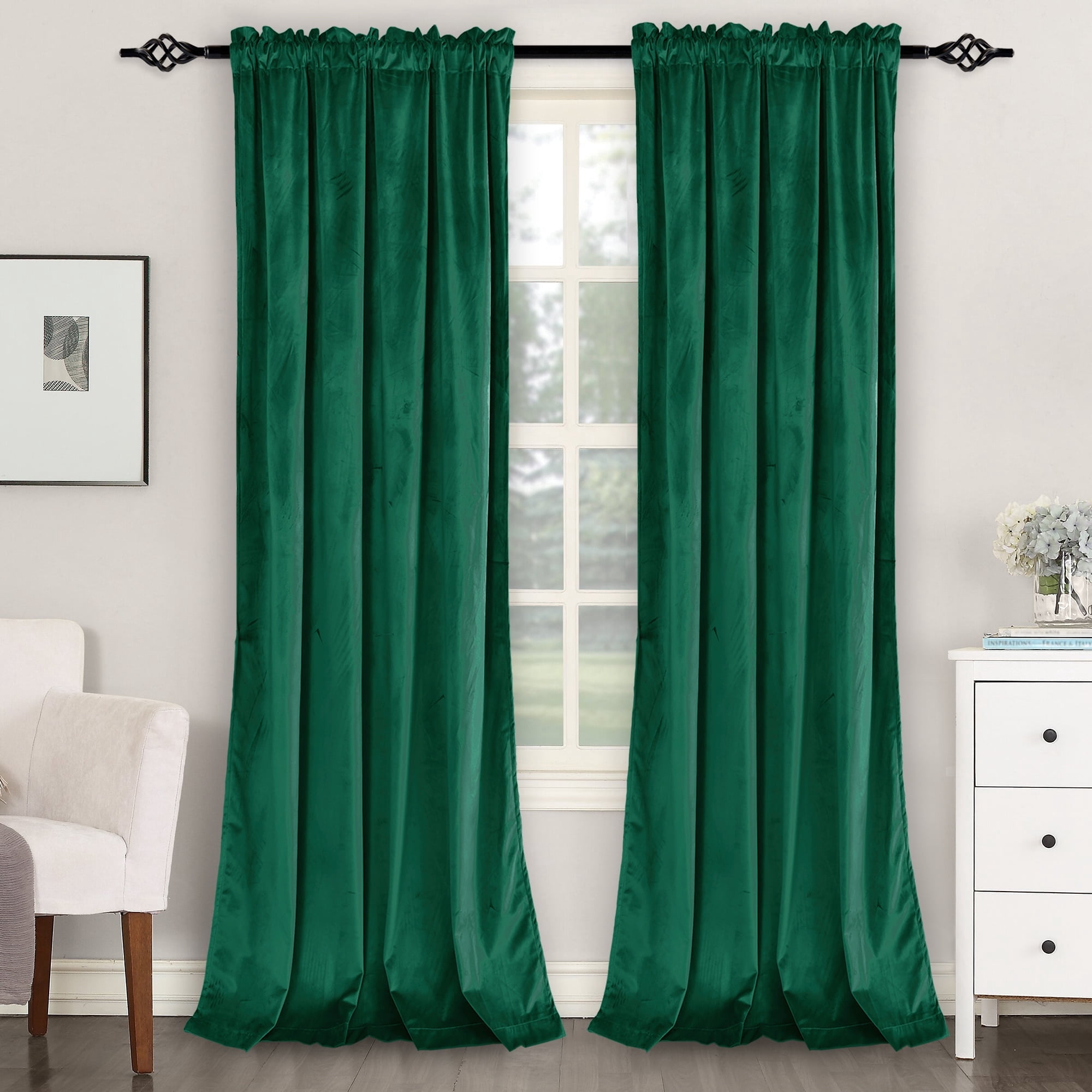 XWZO Green Velvet Curtains 96 inch for Christmas Holiday Decor Set of 2, Rod Pocket Blackout Curtains for Bedroom Living Room with Tiebacks, 52"W x 96"L