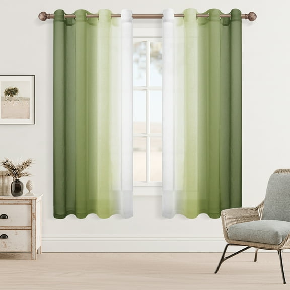 XWZO Green Sheer Curtains Set of 2, Gradient Semi Sheer for Living Room Bedroom Cafe Windows, 52 x 63 Inch Length, Olive Green