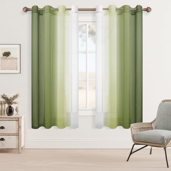 XWZO Green Sheer Curtains Set of 2, Gradient Semi Sheer for Living Room Bedroom Cafe Windows, 52 x 72 Inch Length, Olive Green