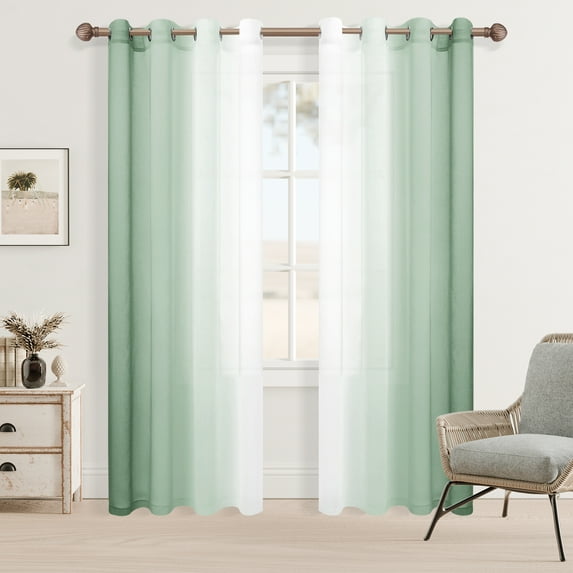 XWZO Green Sheer Curtains Set of 2, Gradient Semi Sheer for Living Room Bedroom Cafe Windows, 52 x 84 Inch Length, Sage Green