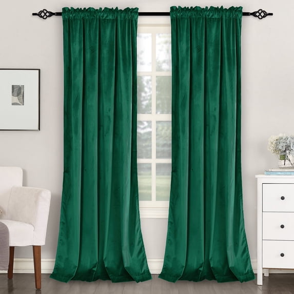 XWZO 108" Velvet Curtains for Christmas Holiday Decor Set of 2, Rod Pocket Curtain Drapes for Bedroom Living Room with Tiebacks, Green, 52"W x 108"L