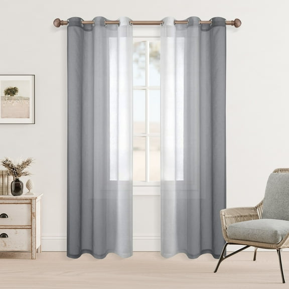 XWZO Grey Curtains Set of 2, Faux Linen Gradient Sheer Curtains 84 Inch Long, Ombre Window Curtain Drapes for Window, 42 x 84 Inches, Grey