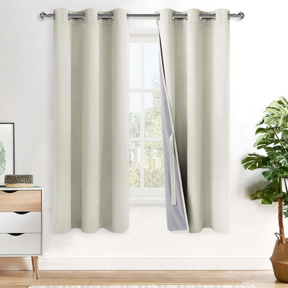 XWZO Ivory Blackout Curtains 2 Panels for Bedroom with Liner, Grommet Light Blocking Room Darkening Drapes with Tiebacks for Living Room(Ivory Beige,42"W x 63"L)