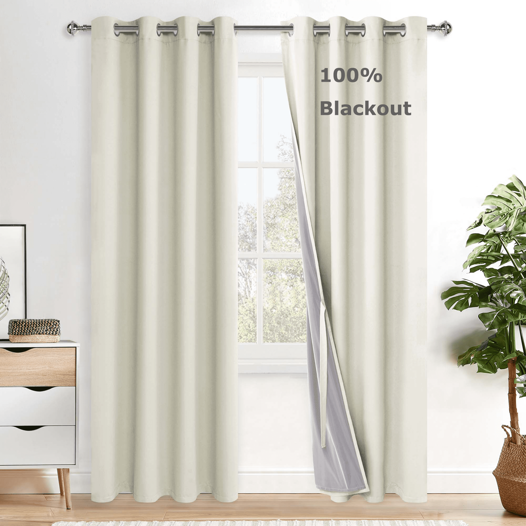 XWZO Ivory Blackout Curtains 2 Panels for Bedroom with Liner, Grommet ...