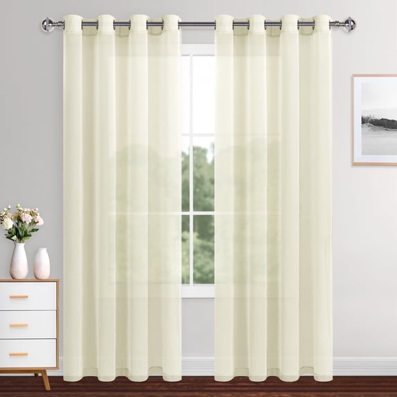 XWZO Cream Sheer Curtains, 84 inches Length 2 Panels Set with Tiebacks, Grommet Semi Transparent Light Filtering Window Drapes for Bedroom Living Room Dining Wedding Backdrop, W52 x L84
