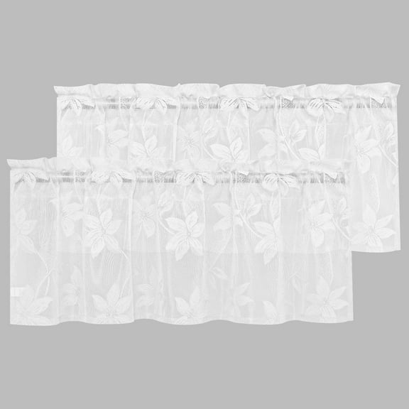 XWZO Kitchen Valances for Kitchen 2 Pack, Rod Pocket Light Filtering Voile Semi Sheer Drapes for Window Living Room Closet, Short Curtains 42 x 12 inch, White