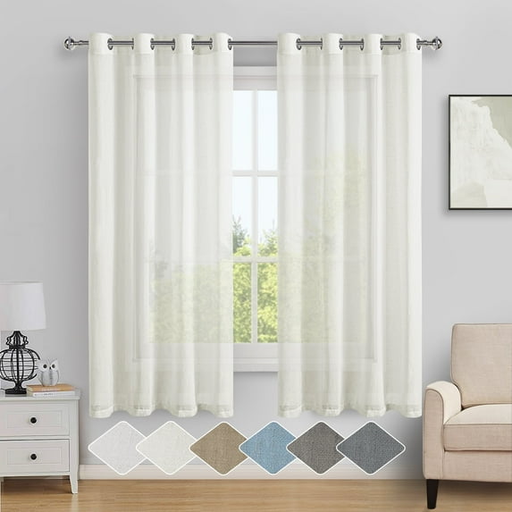 XWZO Linen Sheer Curtains for Living Room, Grommet Voile Curtains with Tiebacks, Elegant Soft Privacy Curtains 2 Panels, W52 x L72, Natural