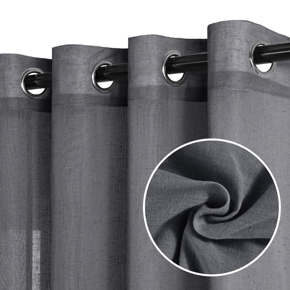 Clearance! XWZO 70x63 Linen Sheer Curtains for Living Room, Grommet Voile Curtains with Tiebacks, Elegant Soft Privacy Curtains 2 Panels, Charcoal Grey