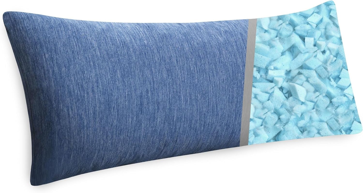 XWZO Long Bed Pillow 1 Piece, Soft & Fluffy Cooling Body Pillow for Side Sleepers, Breathable Shredded Memory Foam Pillow for Summer, 20 x 60 Inches, Blue