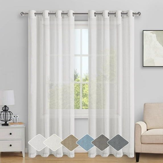 XWZO 52x108 Modern Linen Sheer Grommet Curtains 108 for Bedroom, Off-White Solid Light Filtering Semi Sheer Curtains 2 Panels, Greyish White