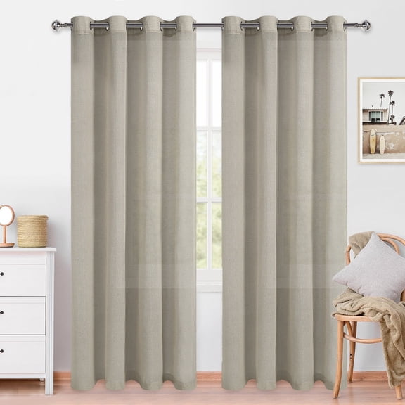 Clearance! XWZO 52x108 Modern Linen Sheer Grommet Curtains for Bedroom, Solid Light Filtering Semi Sheer Curtains 2 Panels, Butter