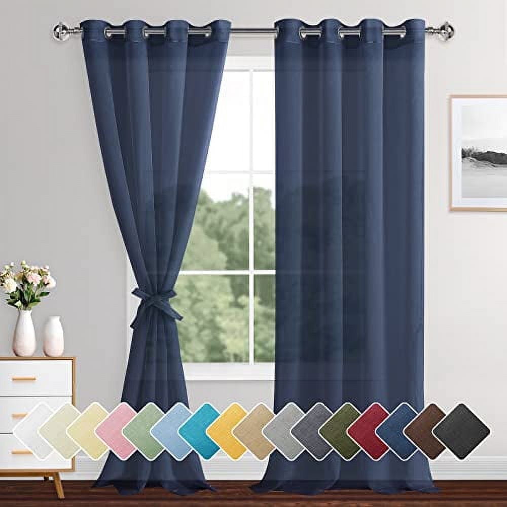 XWZO Navy Blue Sheer Curtains,95 Inch Length 2 Panels Set with Tiebacks ...