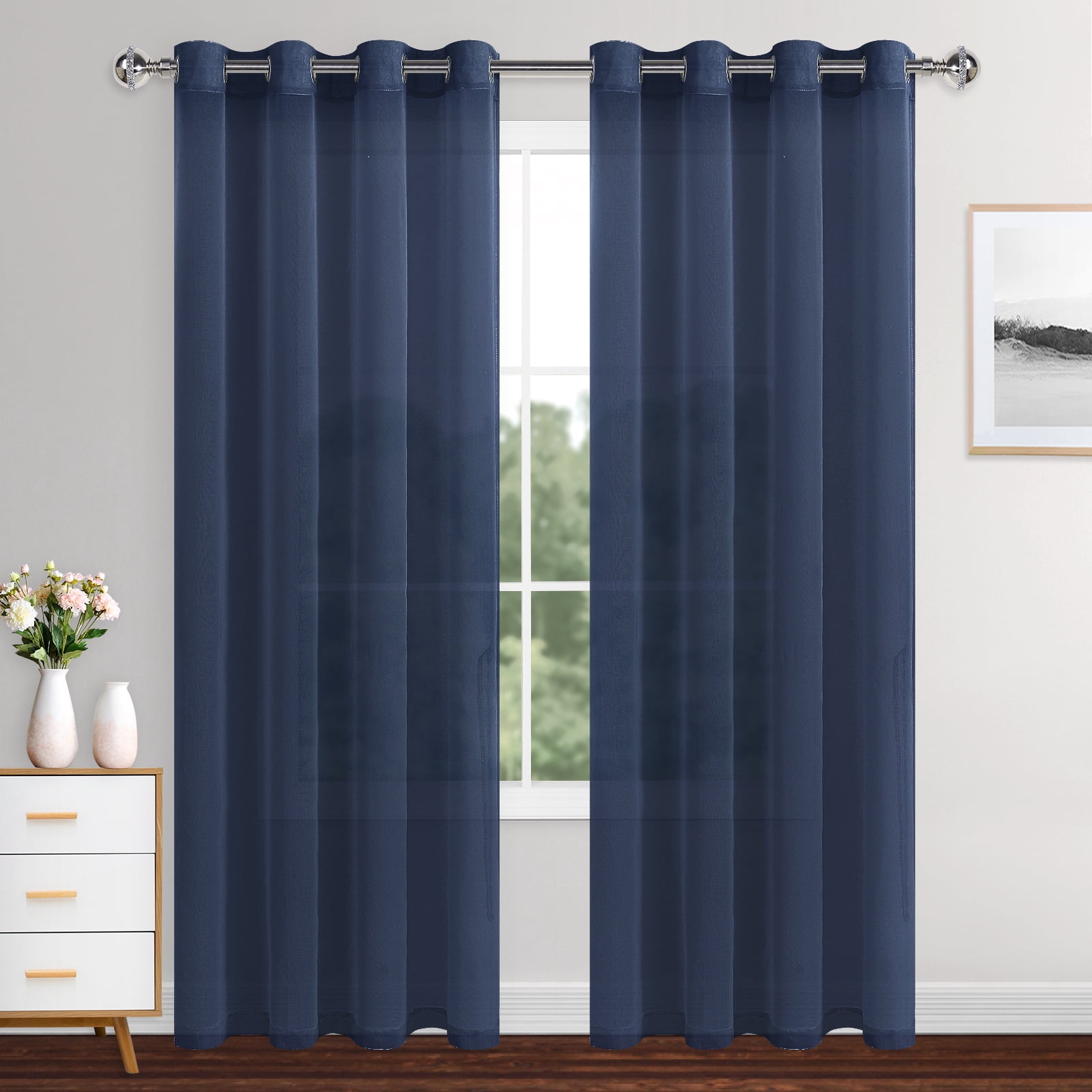 カーテン blue2187 XWZO-Navy-blue-Sheer-Curtains-