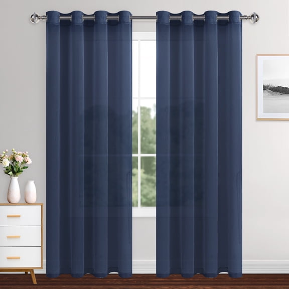 XWZO Navy Blue Sheer Curtains 84 Inch Length 2 Panels Set with Tiebacks, Grommet Semi Transparent Light Filtering Window Drapes for Bedroom Living Room Dining Wedding Backdrop, W52 x L84