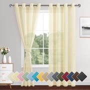 XWZO Farmhouse Sheer Curtains 63 Inch Length 2 Panels Set with Tiebacks, Grommet Semi Transparent Light Filtering Window Drapes for Bedroom Living Room Dining Wedding Backdrop,Natural, W52 x L63