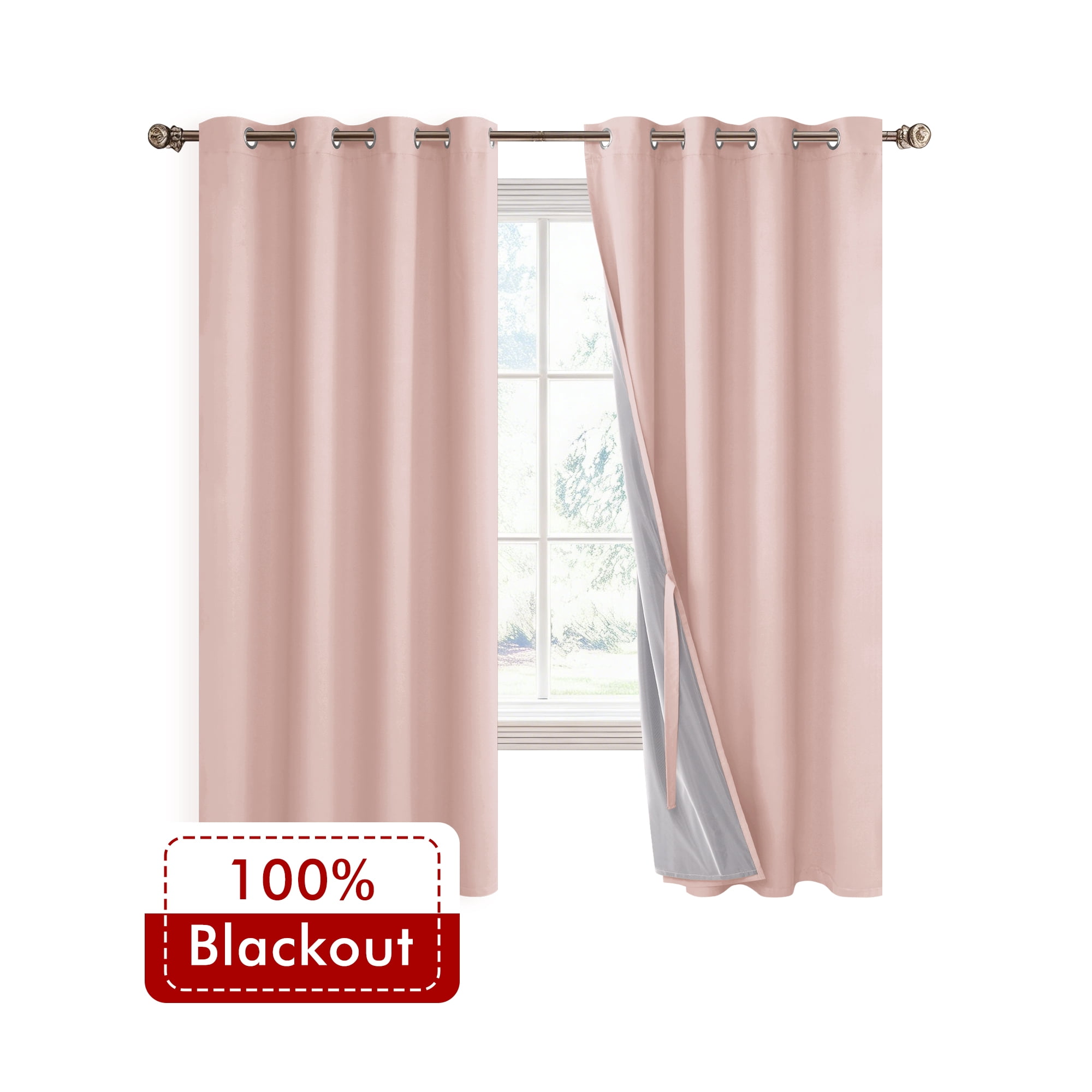 XWZO Pink Total Blackout Curtains with Tiebacks for Girls Room, 63 ...