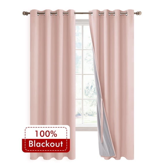 XWZO Pink Total Blackout Curtains with Tiebacks for Girls Room, 84 Inches Long Room Darkening Curtain for Nursery/Kids Room, Grommet Top Thermal Curtain Set of 2(Blush Pink,52"W x 84"L)