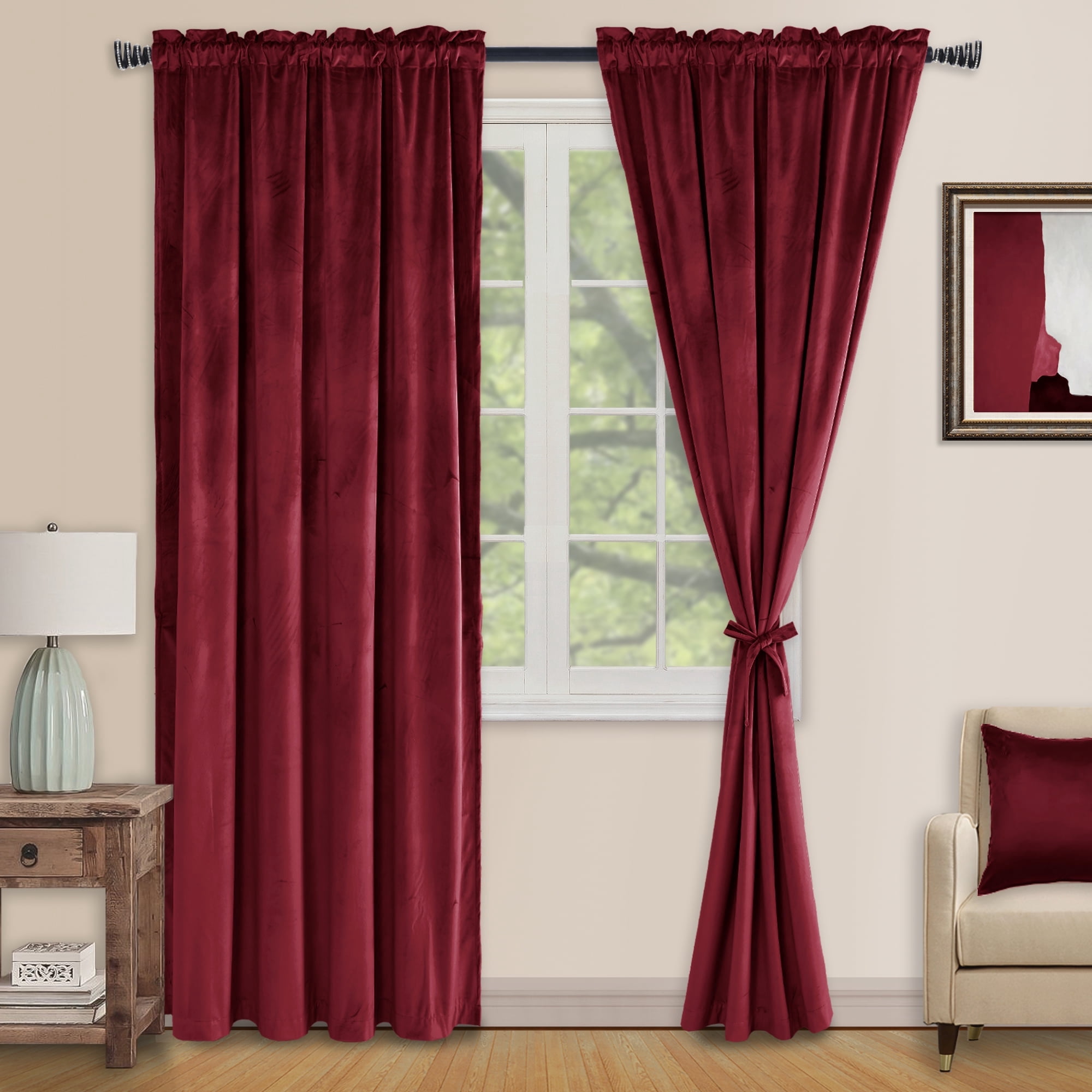 XWZO Red Velvet Backdrop Curtains for Christmas Holiday Decor Set of 2, Rod Pocket Blackout Noise Reducing Drapes for Bedroom Living Room with Tiebacks, 52W x 84L