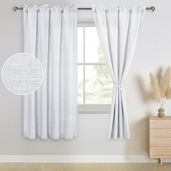 XWZO Semi Sheer Faux Linen Privacy Curtains for Bedroom Living Room, Rod Pocket Curtain Drapes, 2 Panels, 42 W x 63 L, White