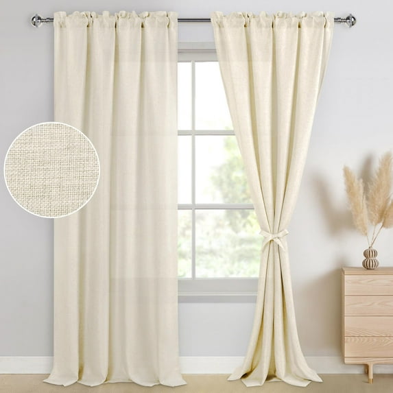 XWZO Semi Sheer Faux Linen Privacy Curtains for Bedroom Living Room, Rod Pocket Curtain Drapes, 2 Panels, 52 W x 108 L, Champagne