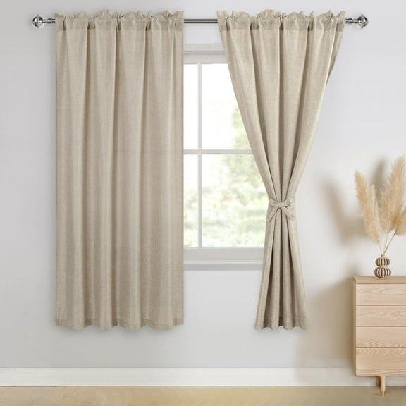 XWZO Semi Sheer Faux Linen Privacy Curtains for Bedroom Living Room, Rod Pocket Curtain Drapes, 2 Panels, 52 W x 63 L, Beige
