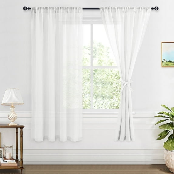 XWZO Semi Sheer Linen Curtains,Privacy Enhancing & Light Filtering Rod Pocket Drapes for Living Room with Tiebacks(Off White,W52 x L72 Inch,2 Panels)