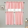 thumbnail image 1 of XWZO Short Kitchen Curtains 3 Pieces Set, Semi Sheer Light Filtering Checkered Tier and Valance Window Curtains Set, Pink, 52W x 18L (1 Panel) + 26W x 24L (2 Panels), 1 of 7