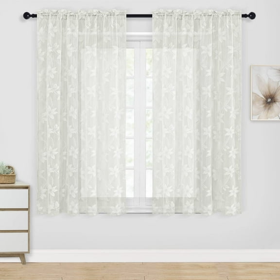 XWZO Short Sheer Curtains for Small Window 2 Panels Set, Light flitering Transparent Rod Pocket Half Window Sheer Curtains for Kitchen Living Room Cafe, Ivory, 52 x 45 Inch