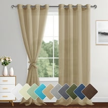 XWZO Tawny,52x84 Inch,Faux Linen Sheer Curtains with Grommet Tieback,Perfect for Living Room and Bedroom,Energy-efficient and Light-filtering,Set of 2