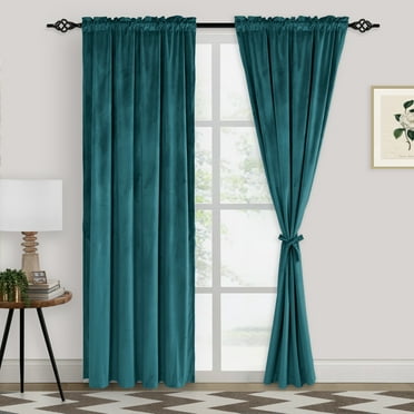 XWZO Teal Velvet Curtains 84 inches-Blackout Thermal Insulated Solid Soft Curtains for Bedroom Living Room Rod Pocket Room Darkening 2 Panels Window Drapes with Tiebacks for Christmas, 52W x 84L