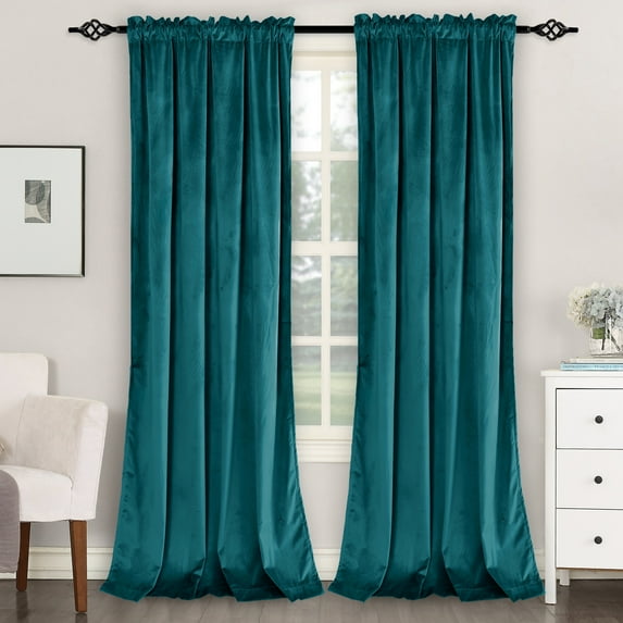 XWZO Velvet Curtains 96 inches-Blackout Curtains for Bedroom Living Room, Rod Pocket Room Darkening 2 Panels Window Drapes with Tiebacks, Teal, 52"W x 96"L