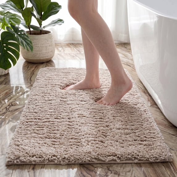 XWZO Thick Plush Bath Rug 1 Piece for Bathroom, Absorbent Non Slip Small Floor Mat with Rubber Backing, Camel, 16x24 Inch