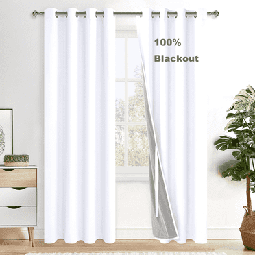 XWZO Total Blackout Curtains 84 Inches Long for Bedroom with Liner, Grommet Thermal Insulated Living Room Darkening 100% Black Out White Curtain Drapes with Tiebacks(White,52"W x 84"L,2 Panels)