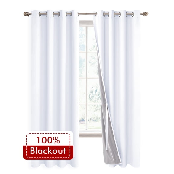 XWZO Total Blackout White Curtains 84 Inches 2 Panels Set for Bedroom, Grommet Thermal Insulated Living Room Darking Curtain Drapes for Winter,Noise Reducing Curtains for Window, White,52"W x 84"L